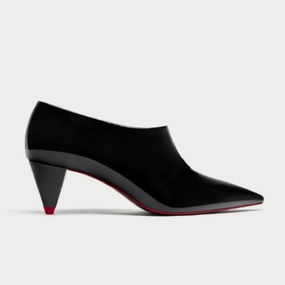 ZARA Black Patent Low Cone Heel Pointed Toe Ankle Booties – EU Size 36